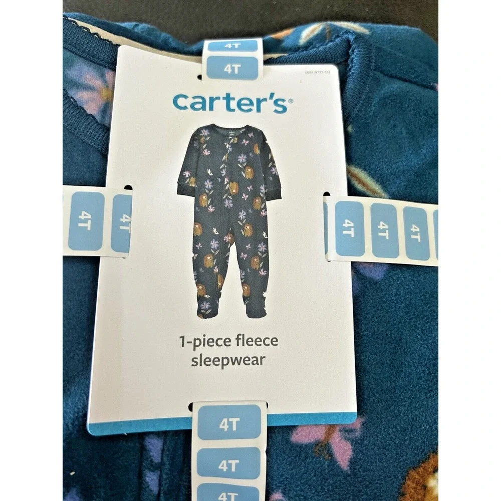 Carters Toddler Girls Long Sleeve Fleece Zip Footie Sleepwear 4T Teal Floral BxB